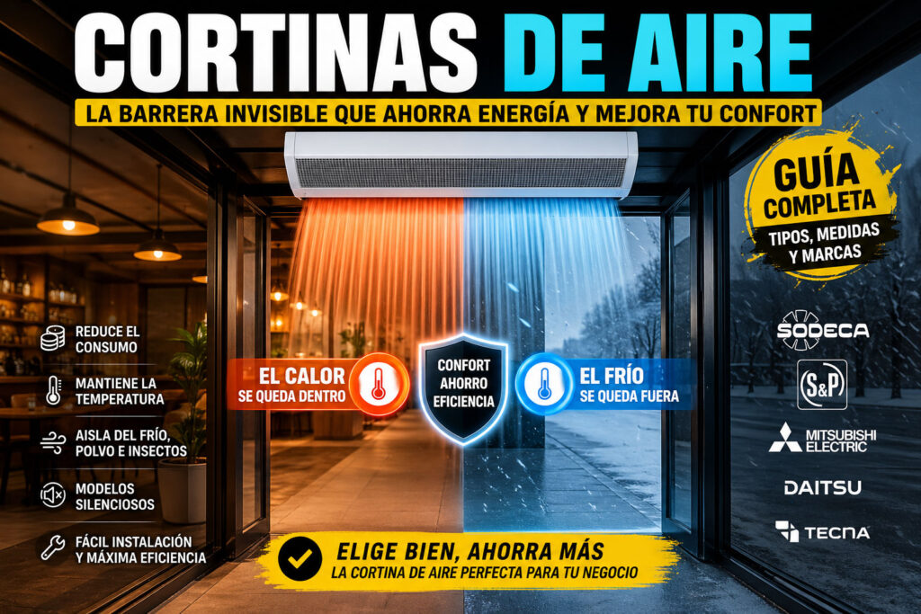 cortina de aire instalada en puerta de negocio evitando entrada de frío y pérdida de calor